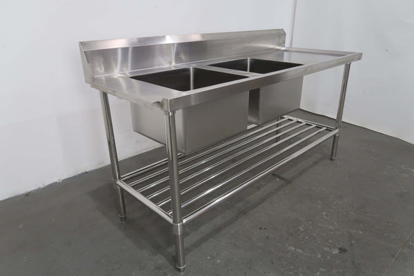 Stainless Steel Double Sink Bench (4)