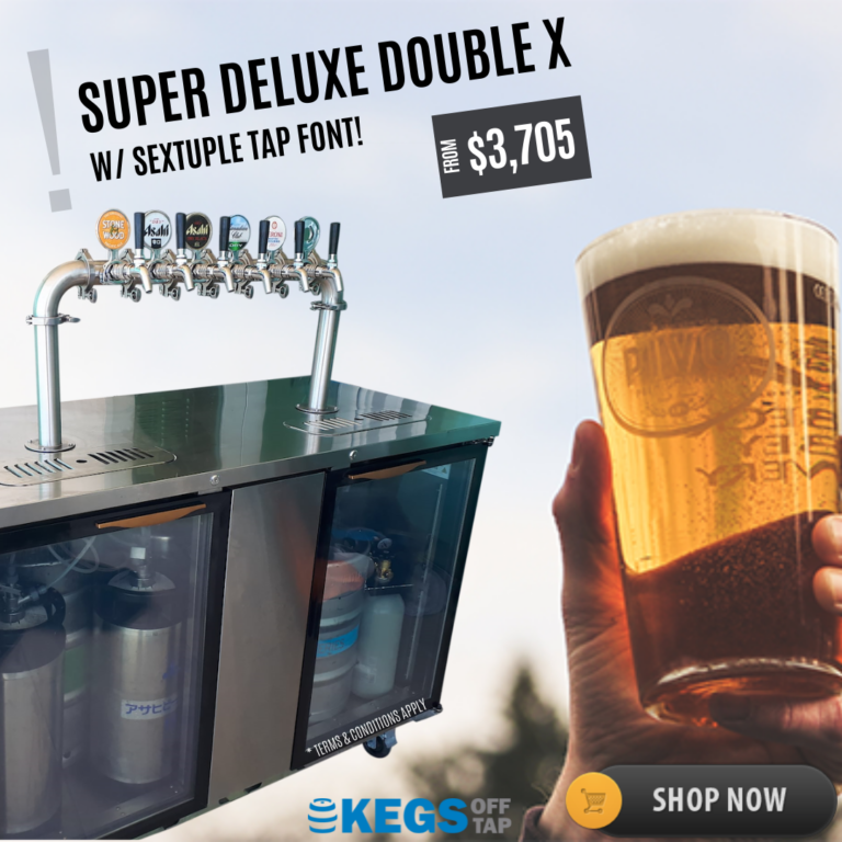 Kegs Off Tap KegMaster Super Deluxe Double Door Kegerator XL - Under Counter Keg Fridge